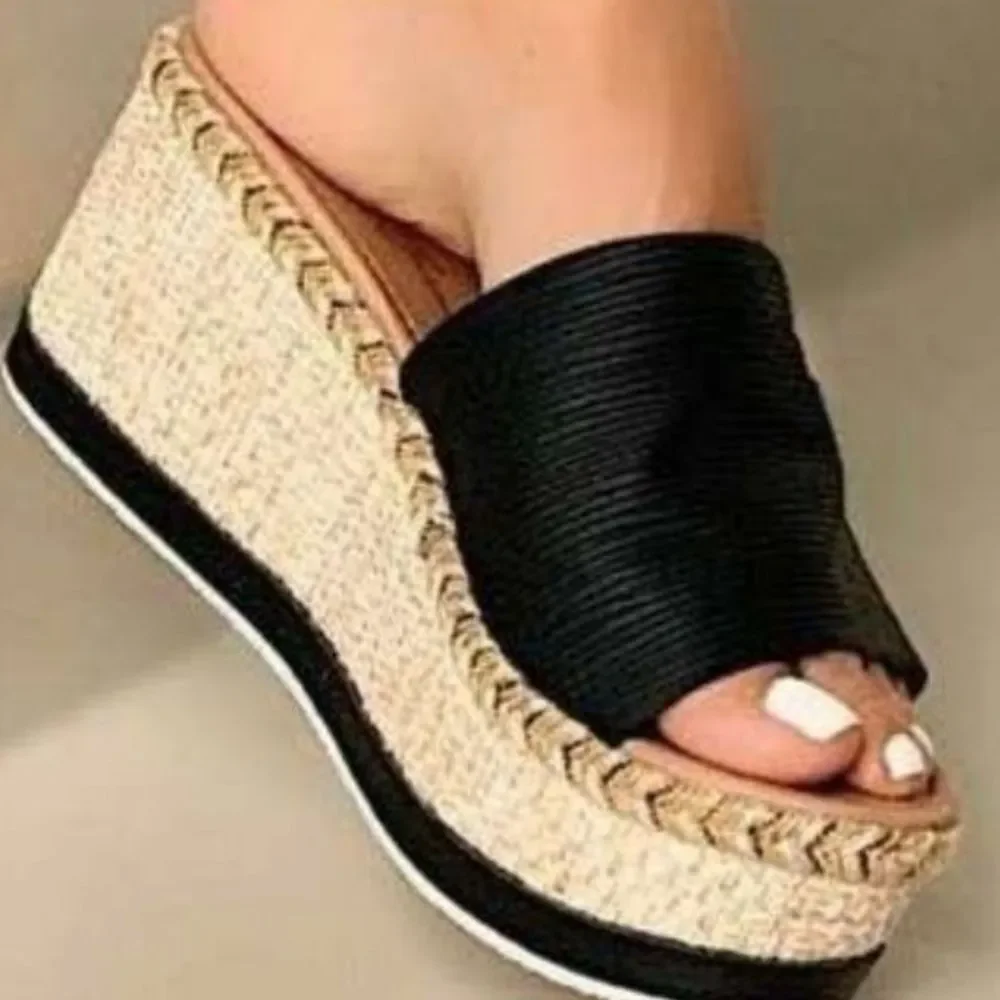 Suede Feel Wide Strap Espadrille Foam Buttom  womens shoe Black sz 8 - Picture 5 of 6